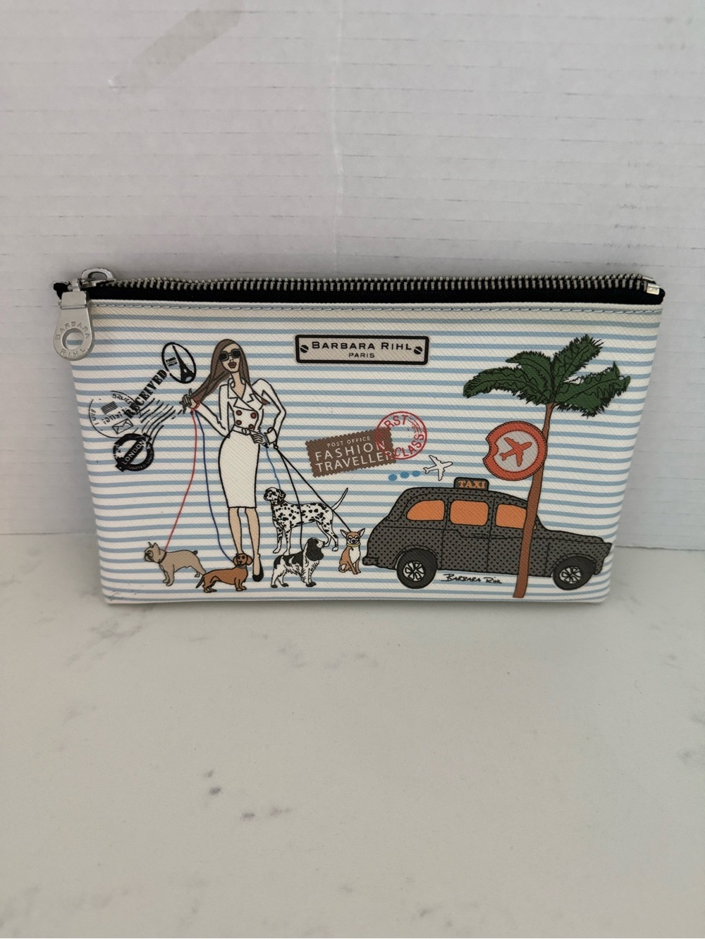 Paris Blue Stripe Fashion Traveler Cosmetic Pouch